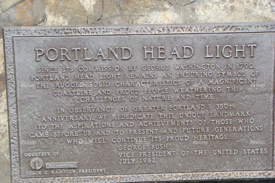 Portland Lighthouse. Sign at lighthouse 
Portland Head Light is a lighthouse in Cape Elizabeth, Maine.