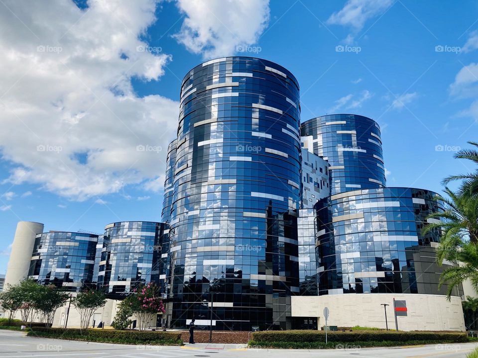 Beautiful Winnie Palmer Hospital with clouds