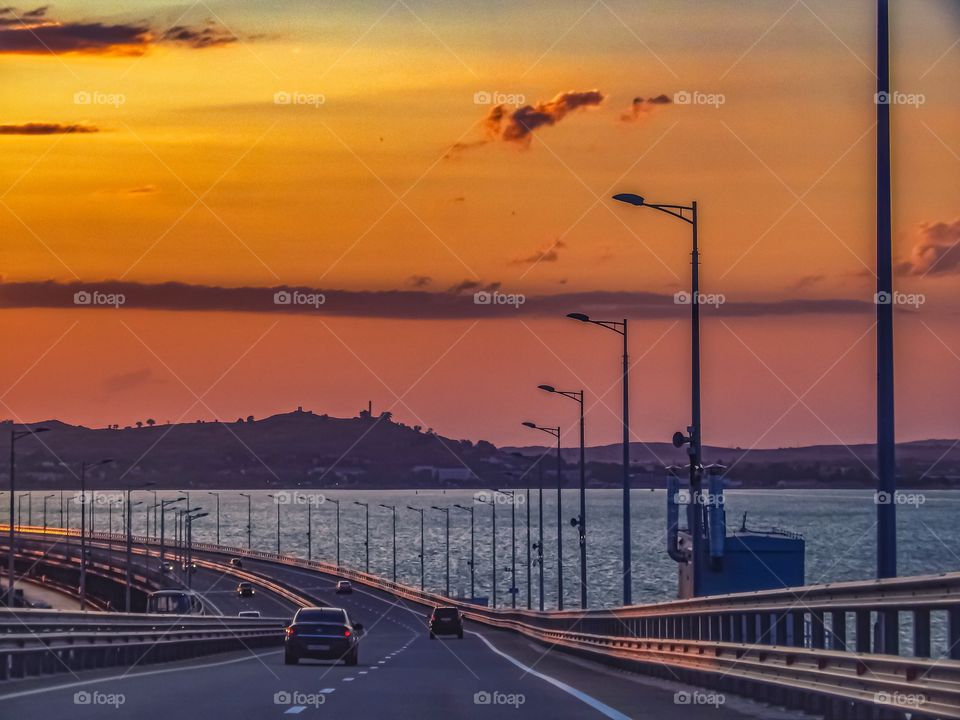 Sunset on the Crimean Bridge