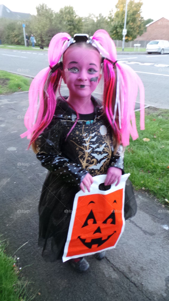 pink punky halloween fancy dress costume for trick or treating.