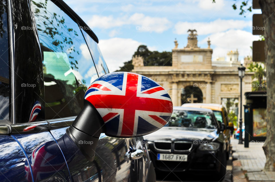 Great Britain flag on the car 