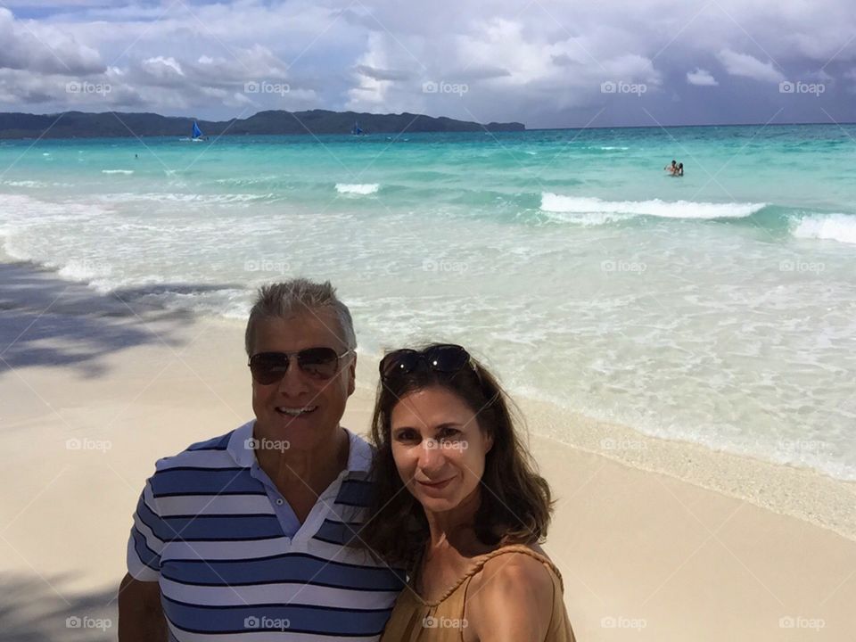 Enjoying the white beach in Boracay