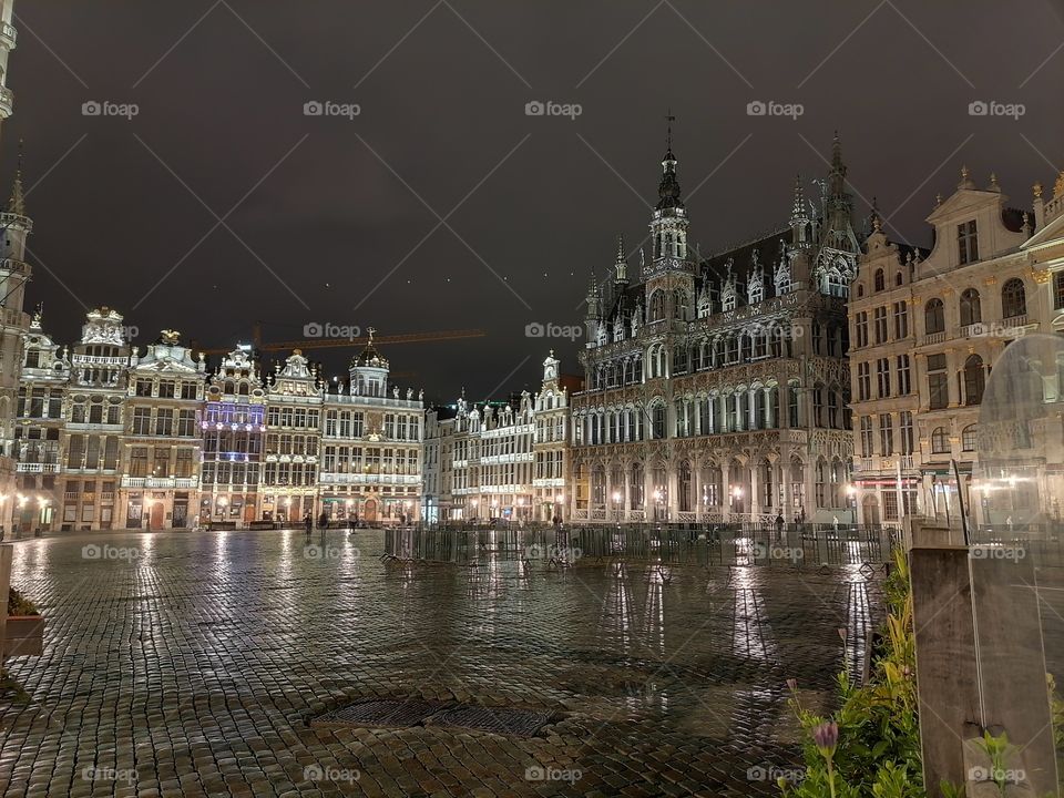 Empty Grand Place in Brussels because of lockdown.