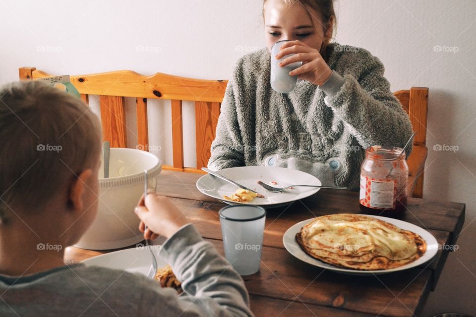 Eating breakfast