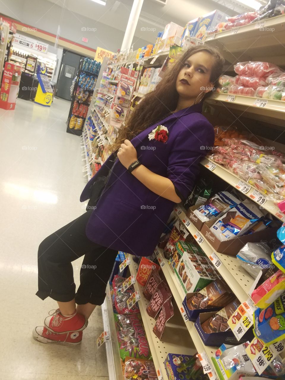 cool teen girl in the grocery store
