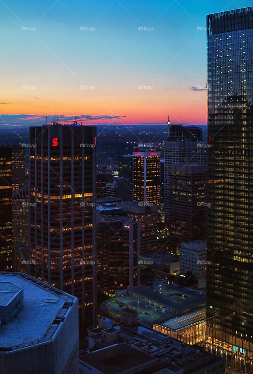 Calgary cityscape during the sunset 