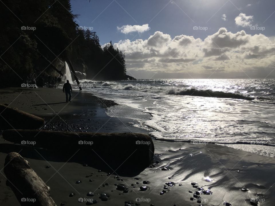 Waterfall  going into ocean