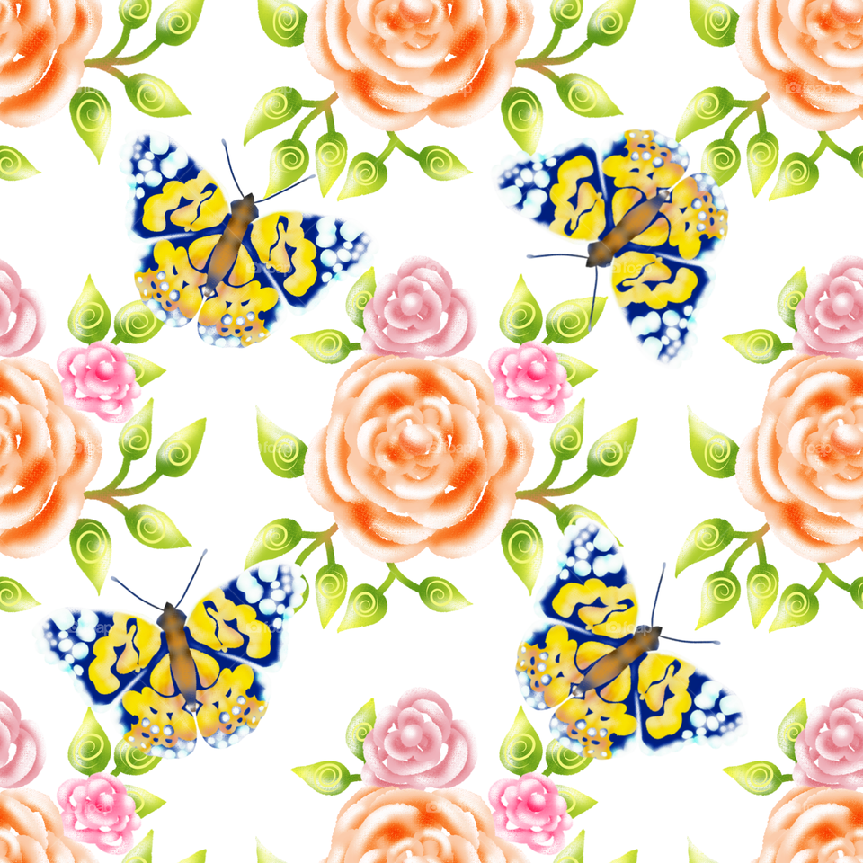 pattern roses and butterfly