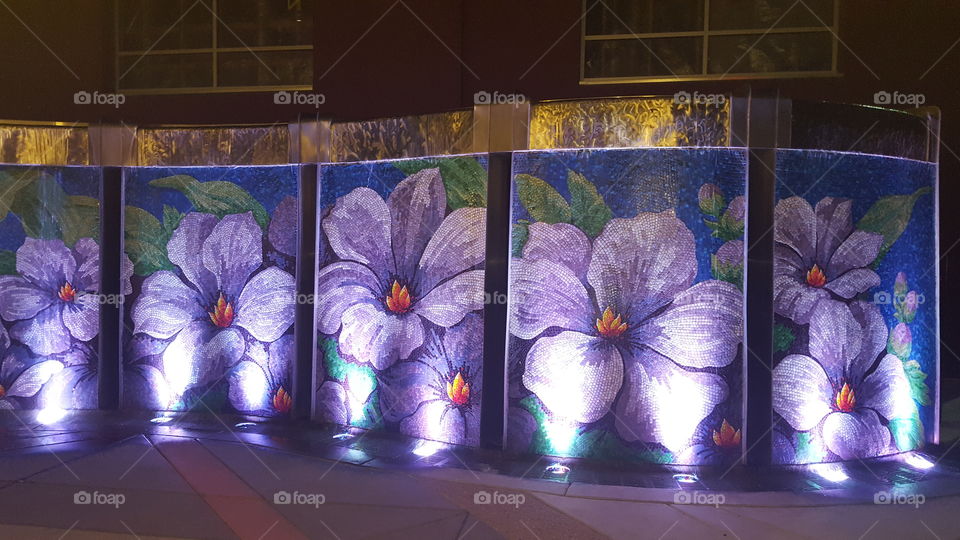 Flower mural at night