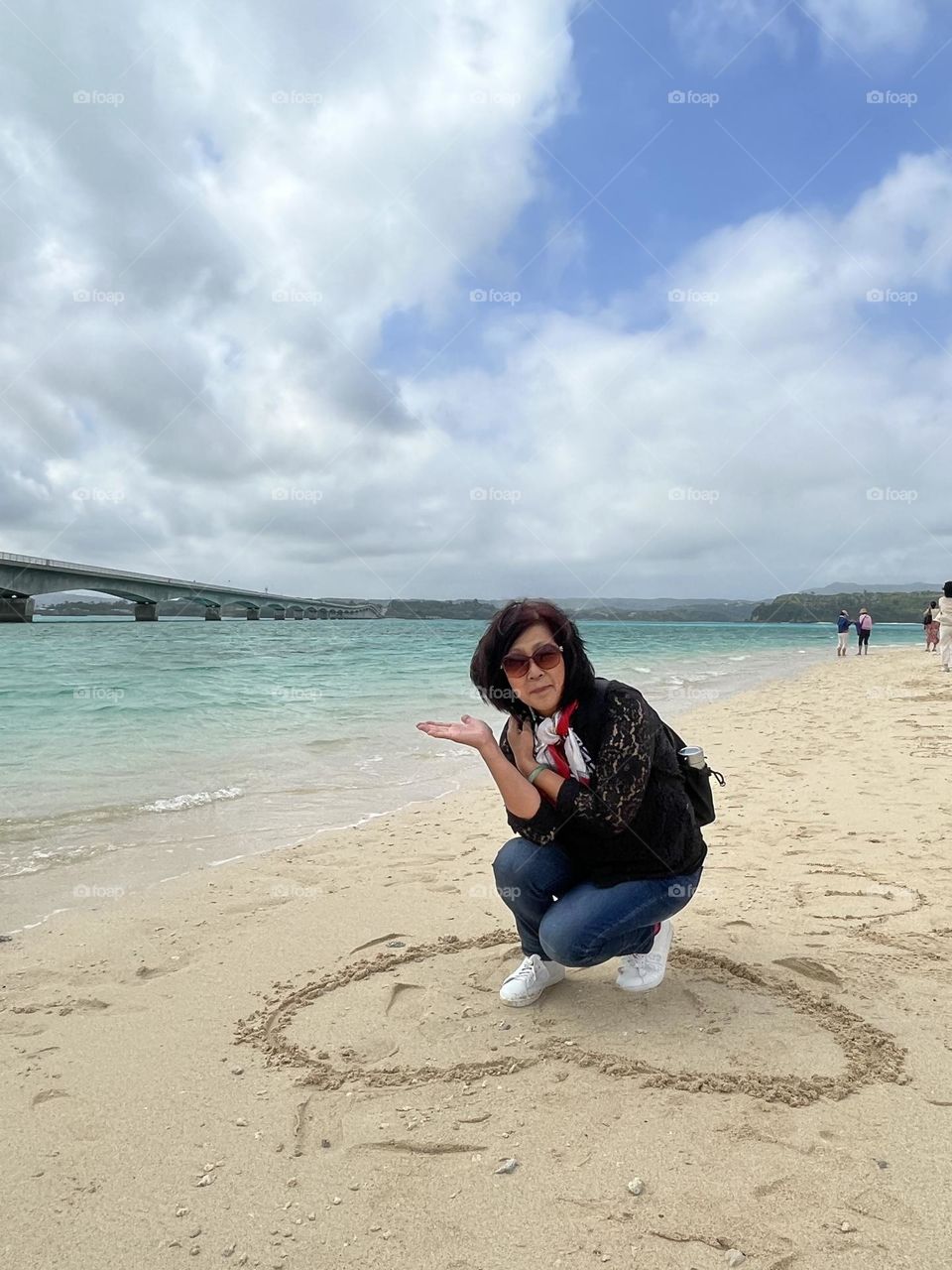 Lovely mom on the Okinawa beach 