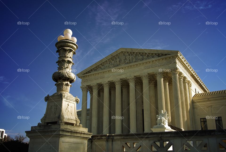 Front steps of granite Greek style United States Supreme Court Building in Washington DC 
