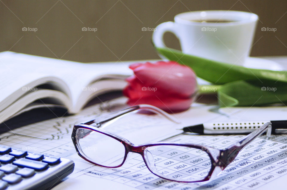 Tax season. Financial documents are spread out on the table