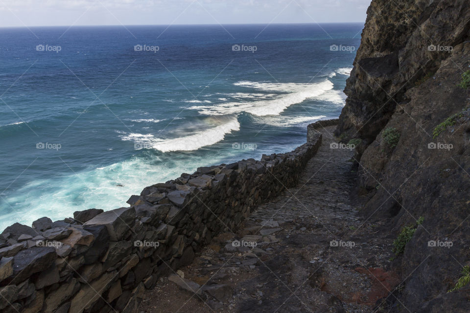 Old coastal path along the steep cliffs of Santo Antao