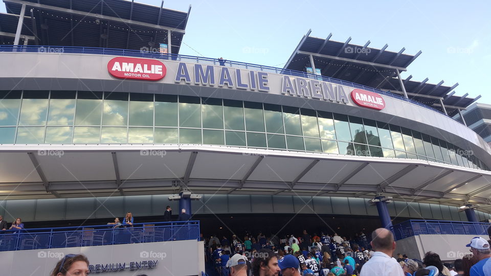 Pregame festivities are in full swing as the Tampa Bay Lightning prepare to take the ice at the Amalie Arena.