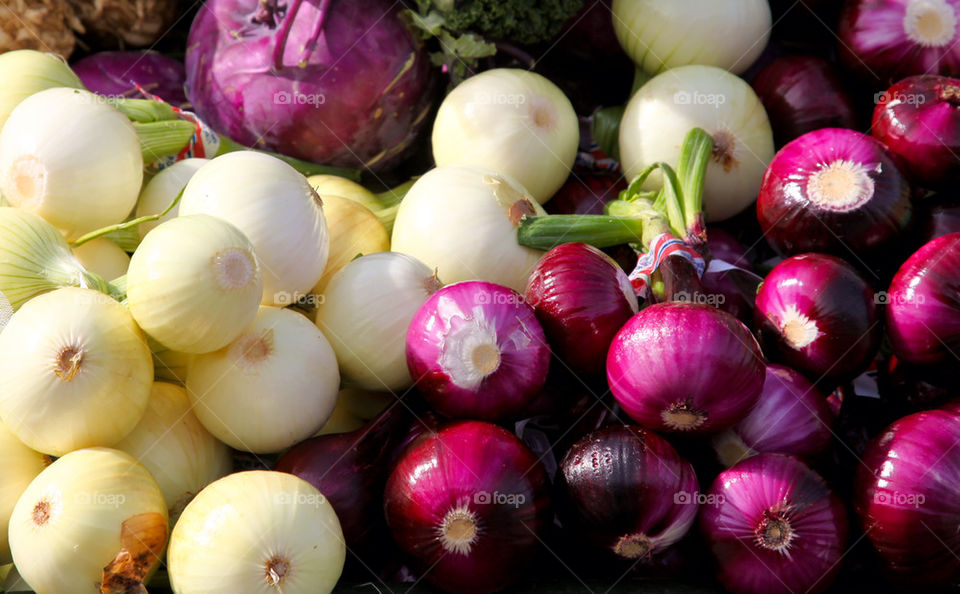 Red and white onions.