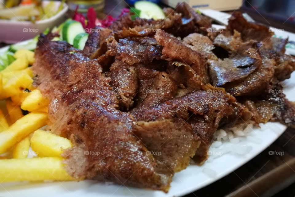 Traditional Lamb Doner Kebab.  Turkish food.