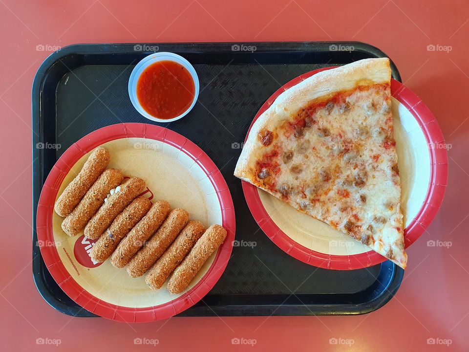 pizza and cheese sticks