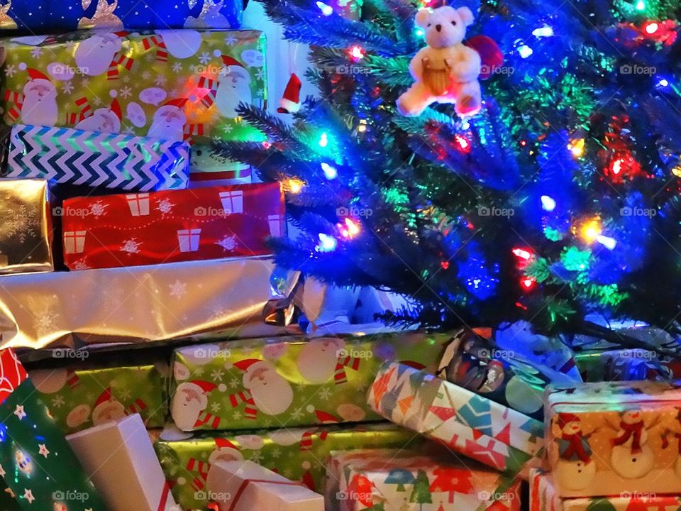 Presents Under The Christmas Tree. The Night Before Christmas
