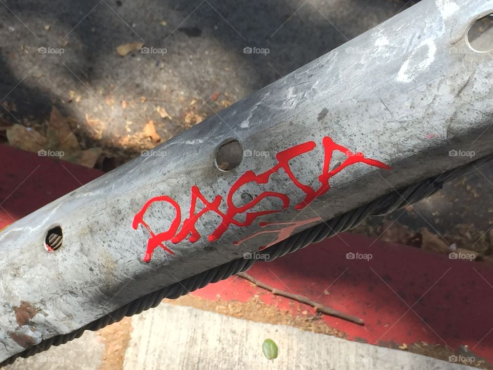 RASTA Tag. A pole is tagged "RASTA" in Berkeley, CA.
