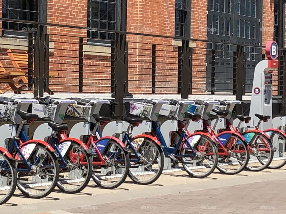Rental bikes available for renting in Confluence Park, Denver, Co.