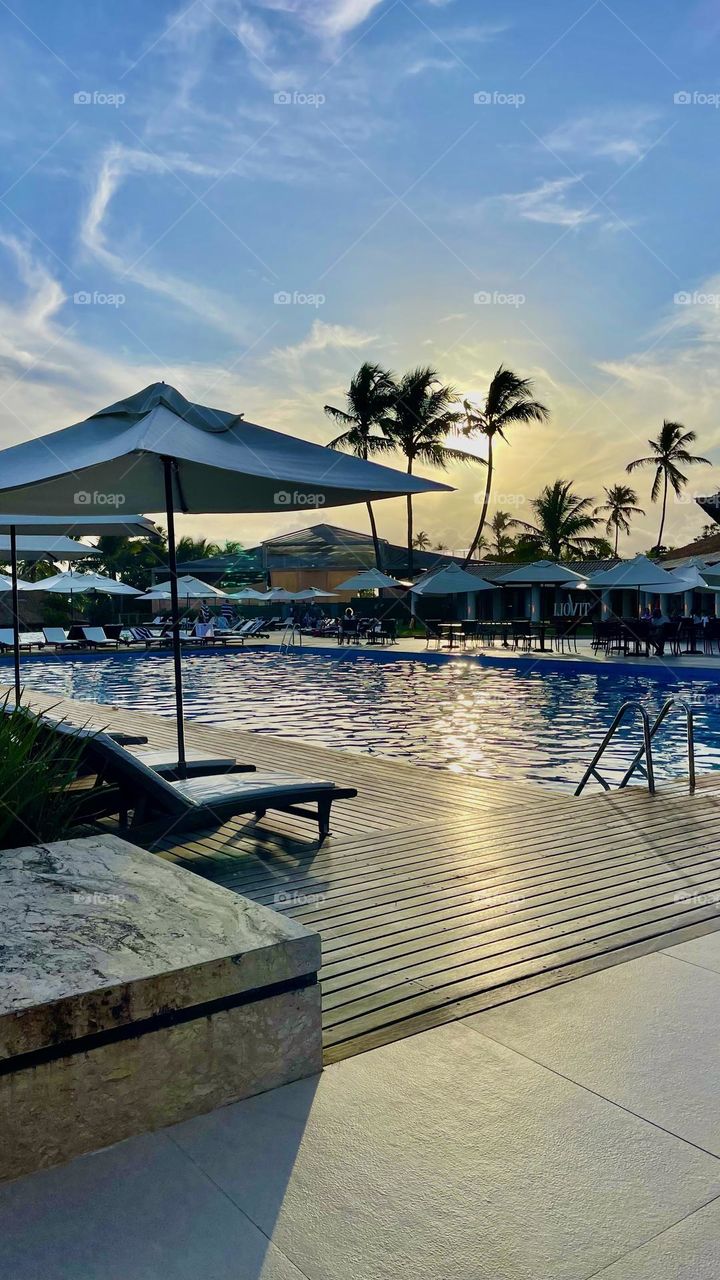 Sunset at the swimming pool 