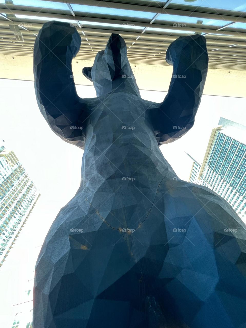 Looking up at the Big Blue Bear of Denver Colorado 