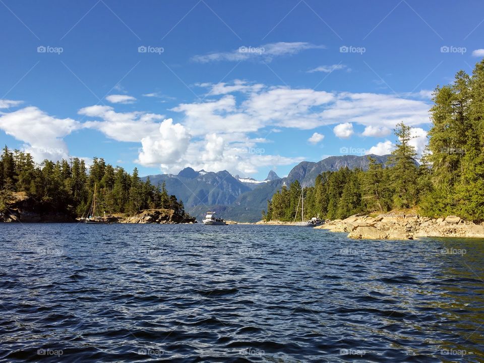 View of Prideaux Haven, in Deoslation Sound, British Columbia, Canada
