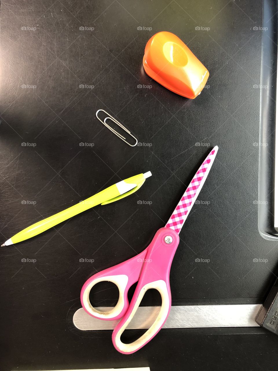 Office supplies on a desk at work