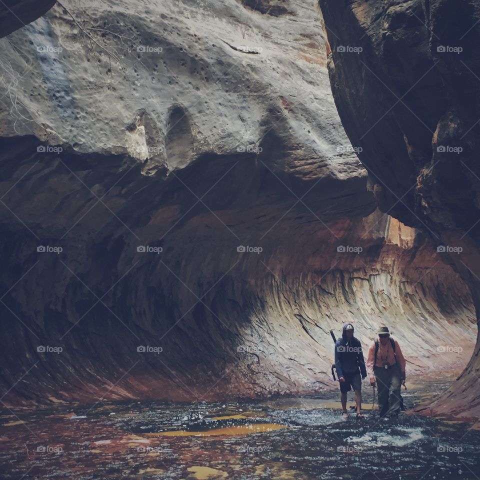 Subway Hikers. Took this photo of two men hiking into the Subway in Zion National Park