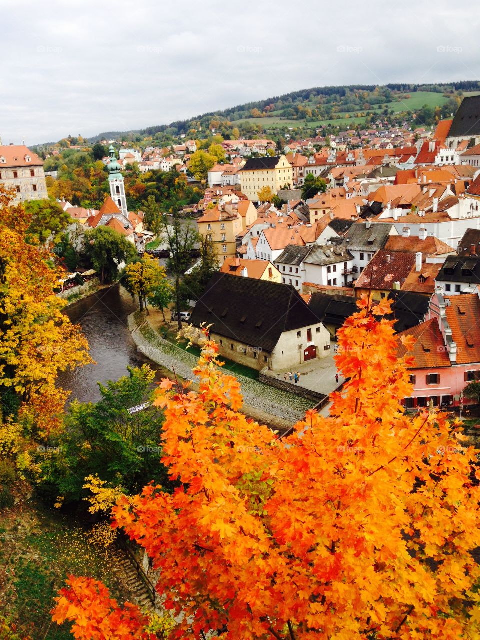 cesky krumlov oldtown autumn. cesky krumlov oldtown and river autumn
