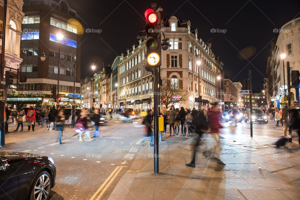 Streets of Central London at night.