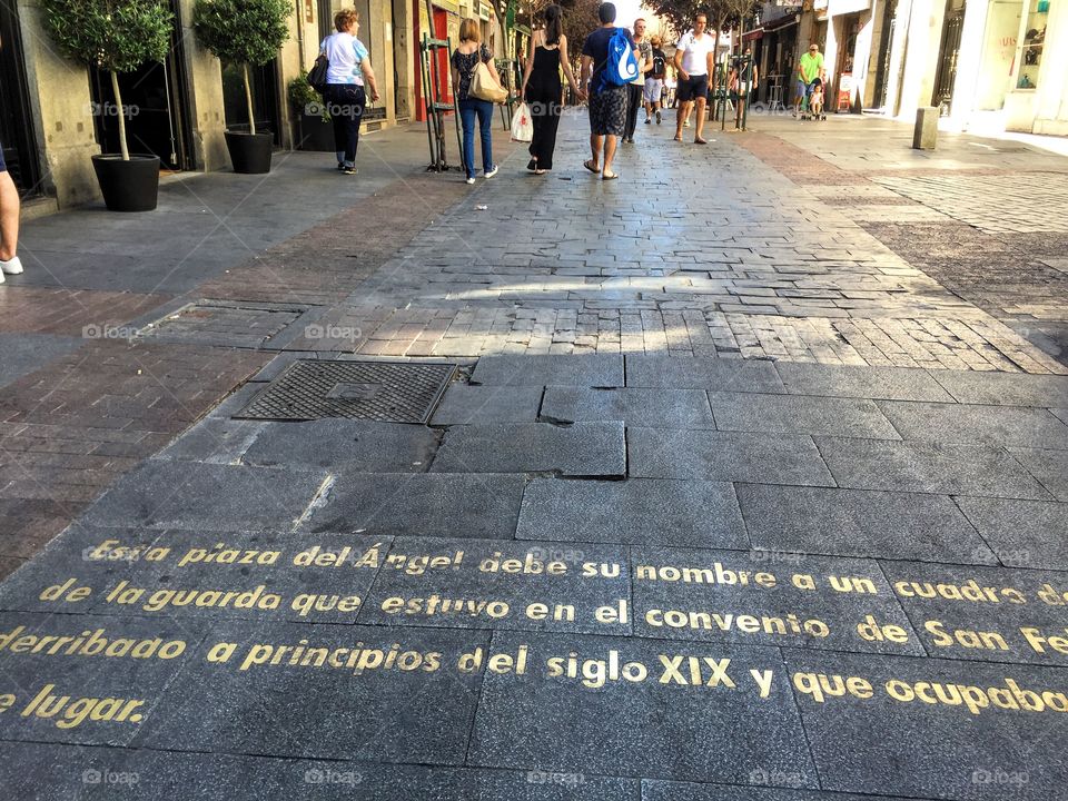 One of the streets in Madrid with golden text