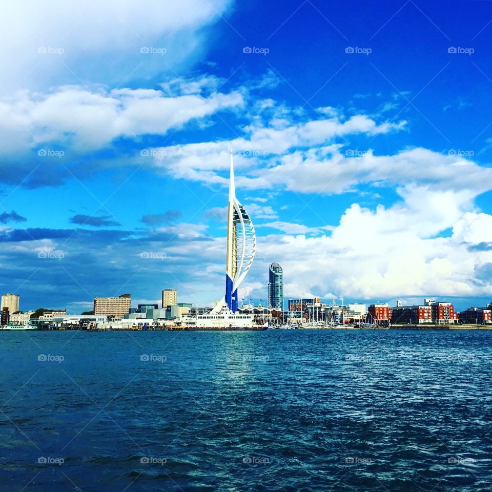View of Portsmouth and the Emirates Spinnaker Tower.  