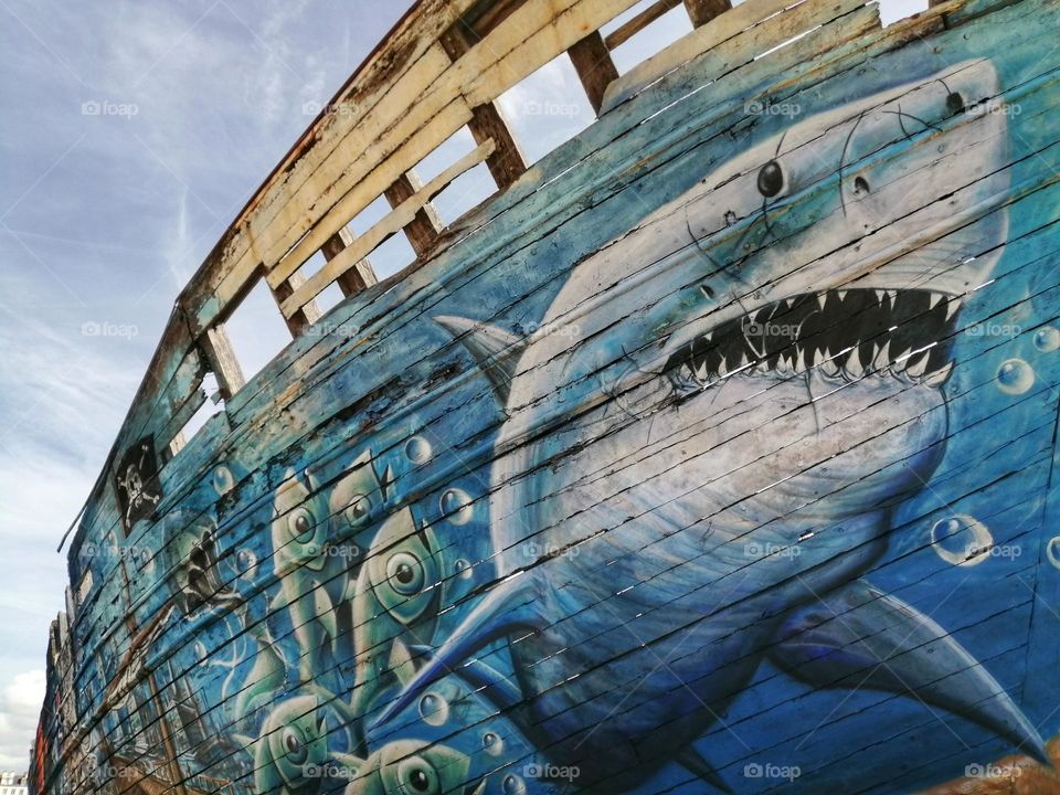 Shark painted on a shipwreck