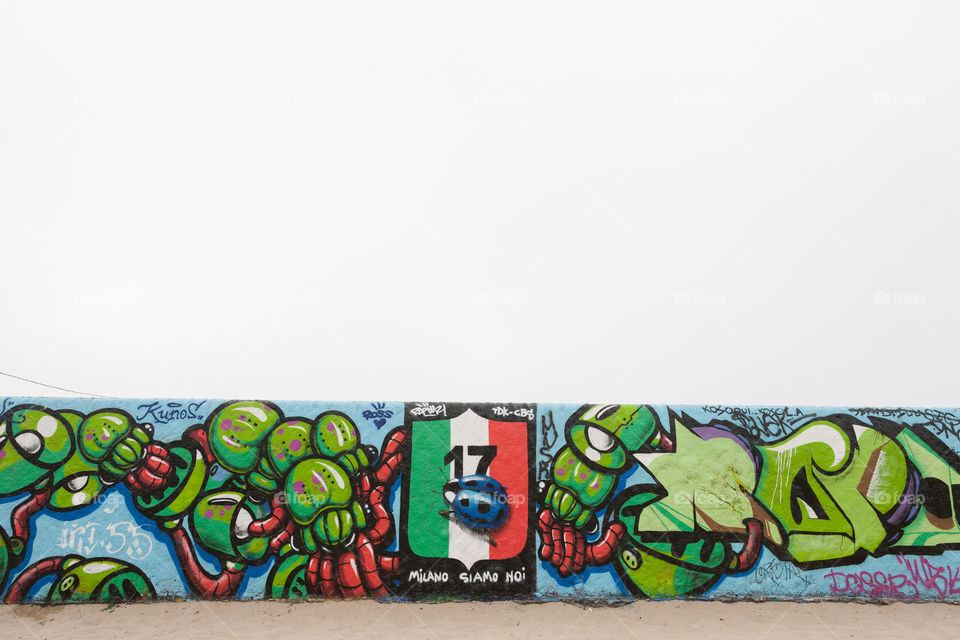 Horizontal wall with graffiti on Venice beach in Los Angeles 