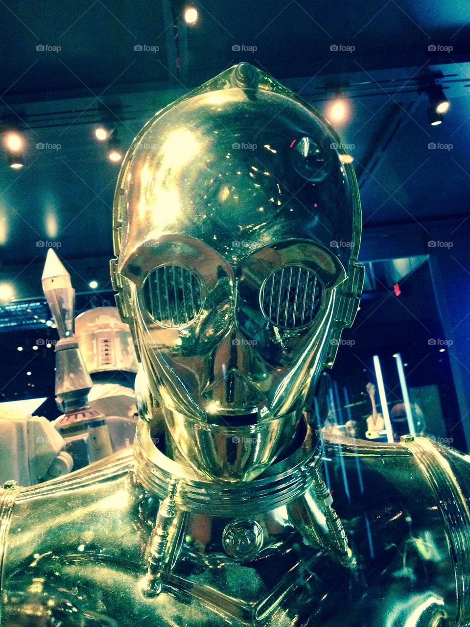 Closeup of C3PO Star Wars character at the Star Wars Identity Exhibit.