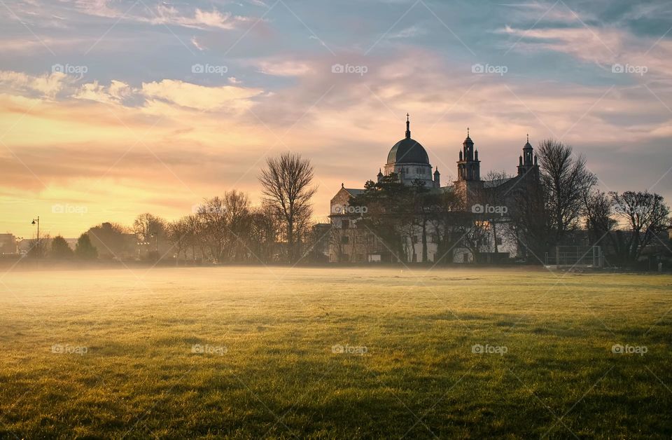 Misty sunrise at Galway cathedral, Ireland