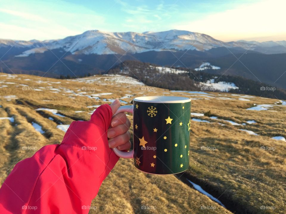 cup of tea in the mountains