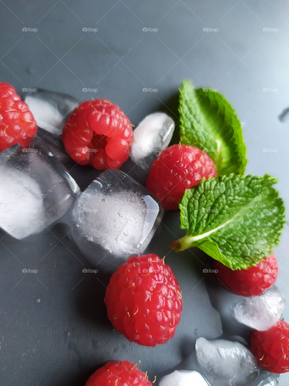 Raspberry with ice