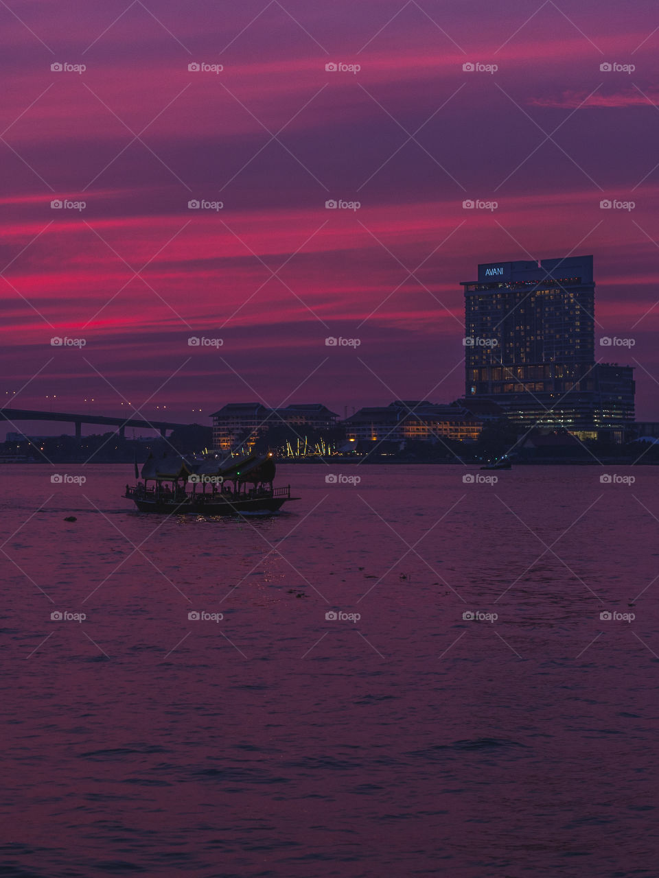 Bangkok. Sunset over Chai Phraya River. Taken from Asiatique Riverfront