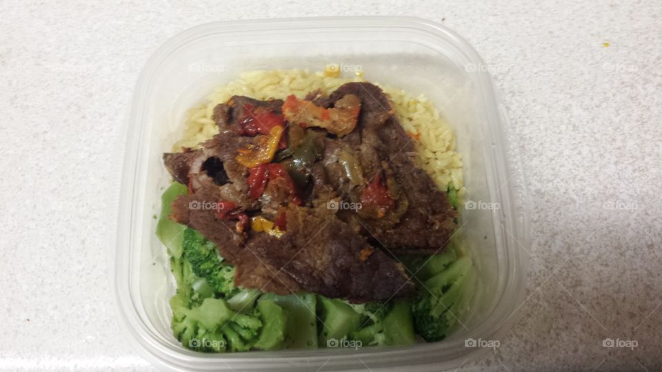 steak rice and broccoli