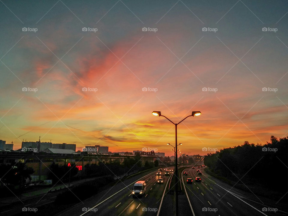 Sunrise over the highway