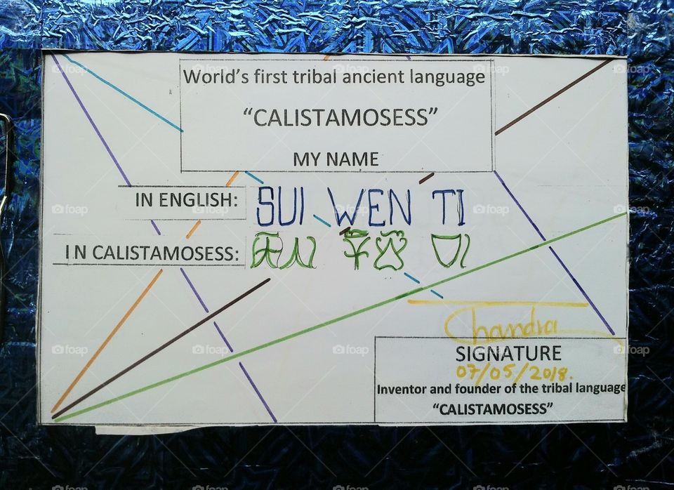 the Chinese  popular name SUI WEN TO written in the CALISTAMOSESS