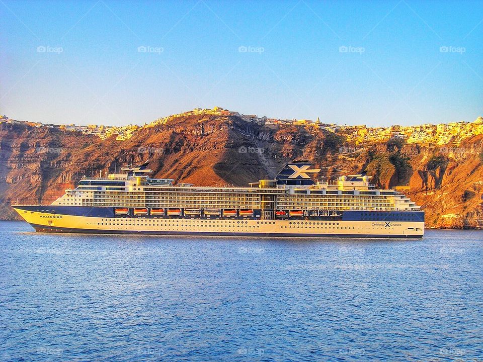 Cruising ship outside the caldera at Santorini