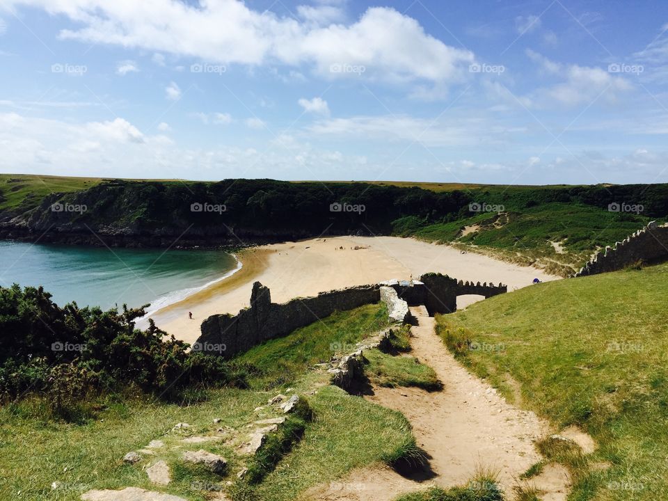 Barafundle Bay, on a sunny day, Pembrokeshire coastal walk. Lovely Wales. 