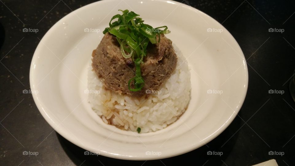 pork and rice as a side dish for ramen