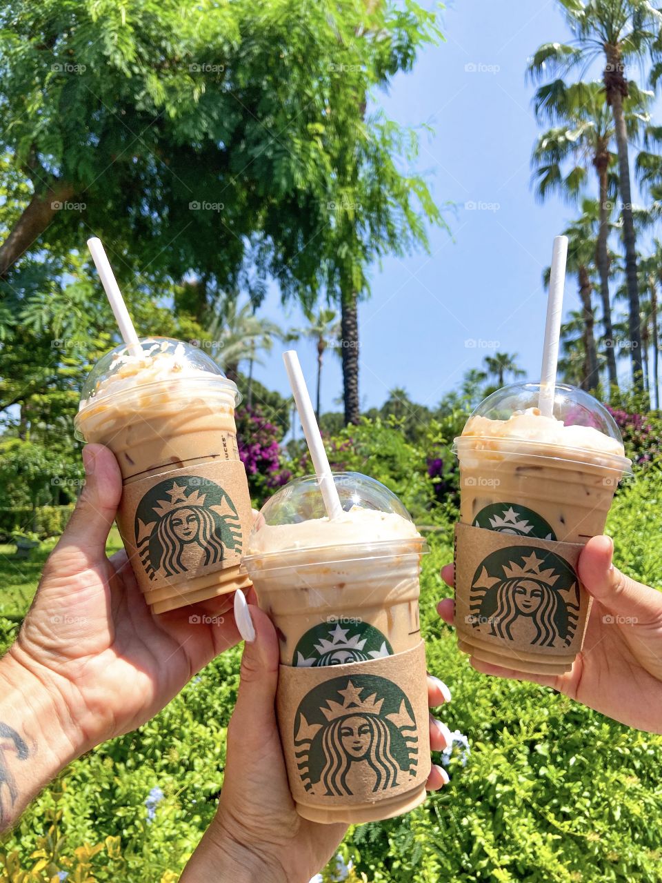 Walk with a Starbucks ice coffee