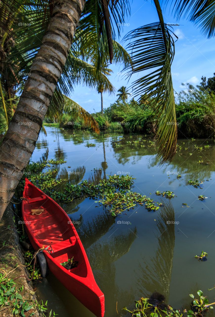 beautiful countrysides of backwaters and a red boat to roam around 🙂