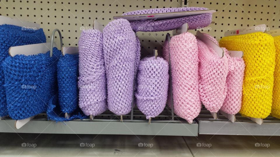 Colorful fabric on shelf