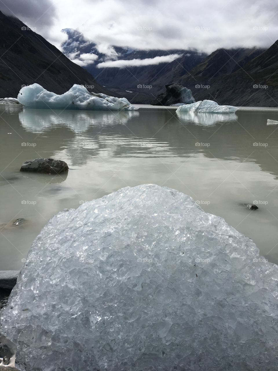 Up close and personal with an iceberg from Hooker Glacier, Mt. Cook, New Zealand